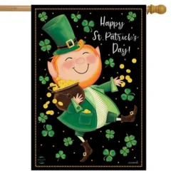 Lucky Gold Leprechaun St. Patrick's Day House Flag Primitive 28" X 40" Briarwood Lane