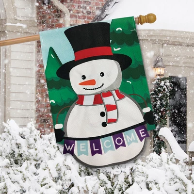 Winter Snowman Burlap House Flag Welcome Top Hat 28" X 40" Briarwood Lane 2 Winter Snowman Burlap House Flag Welcome Top Hat 28" X 40" Briarwood Lane - Image 2