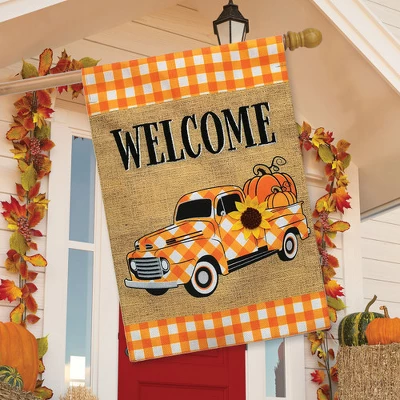 Checkered Fall Truck Burlap House Flag 40" X 28" Briarwood Lane 2 Checkered Fall Truck Burlap House Flag 40" X 28" Briarwood Lane - Image 2