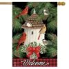 Holiday Bird Gathering House Flag Welcome Birdhouse Plaid 28"x40" Briarwood Lane