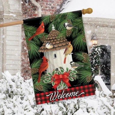 Holiday Bird Gathering House Flag Welcome Birdhouse Plaid 28"x40" Briarwood Lane 2 Holiday Bird Gathering House Flag Welcome Birdhouse Plaid 28"x40" Briarwood Lane - Image 2