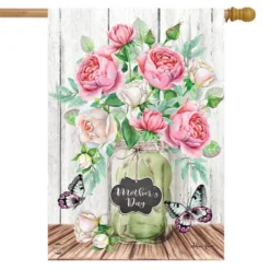 Mother's Day Roses House Flag Mason Jar Floral 28" X 40" Briarwood Lane