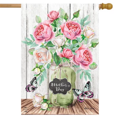 Mother's Day Roses House Flag Mason Jar Floral 28" X 40" Briarwood Lane 1 Mother's Day Roses House Flag Mason Jar Floral 28" X 40" Briarwood Lane