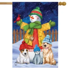 Briarwood Lane Snowman And Friends Winter House Flag Dogs Cats 28