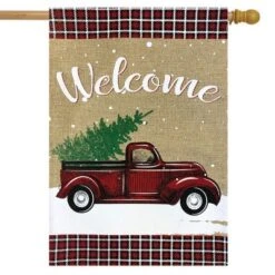 Briarwood Lane Winter Truck Burlap House Flag 28" X 40" Briarwood