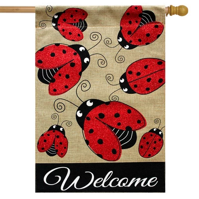 Ladybug Gathering Burlap Spring House Flag Welcome 28" X 40" Briarwood Lane 1 Ladybug Gathering Burlap Spring House Flag Welcome 28" X 40" Briarwood Lane