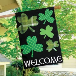Shamrocks St. Patrick's Day Burlap House Flag Welcome 28" X 40" Briarwood Lane -Home Decor Store GUEST 172fb240 b021 413b 8761 66eafcccd4ca