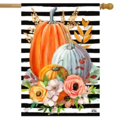 Striped Pumpkins Autumn House Flag Floral Fall 28" X 40" Briarwood Lane
