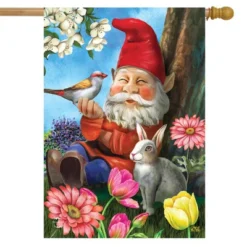 Garden Gnome Spring House Flag Birds Floral 28" X 40" Briarwood Lane