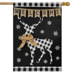 Briarwood Lane Checkered Deer Burlap Winter House Flag Welcome 28