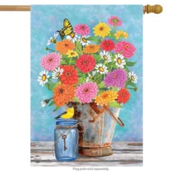 Zinnias Spring House Flag Floral Bucket 28" X 40" Briarwood Lane