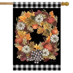 Fall Pumpkin Wreath Floral House Flag Autumn 28" X 40" Briarwood Lane