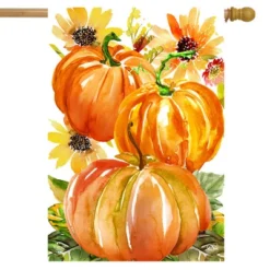 Watercolor Pumpkins Autumn House Flag Sunflowers Fall 28" X 40" Briarwood Lane