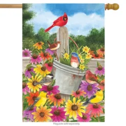 Spring Gathering Cardinal House Flag Floral Bucket 28" X 40" Briarwood Lane