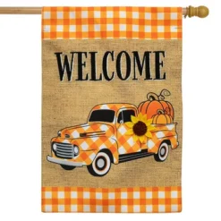 Checkered Fall Truck Burlap House Flag 40" X 28" Briarwood Lane