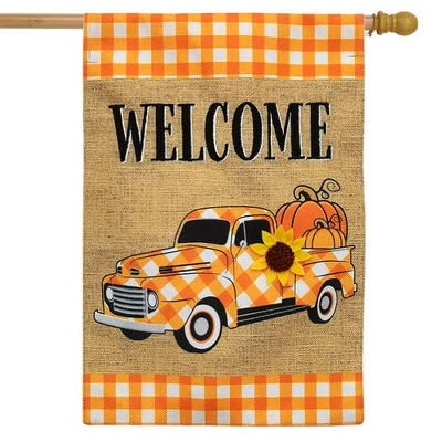 Checkered Fall Truck Burlap House Flag 40" X 28" Briarwood Lane 1 Checkered Fall Truck Burlap House Flag 40" X 28" Briarwood Lane