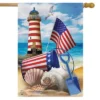 Sea To Shining Sea Patriotic House Flag Summer Lighthouse 28"x40" Briarwood Lane