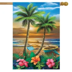 Briarwood Lane Sunset In Paradise House Flag Nautical Tropical Palm Trees 28" X 40"