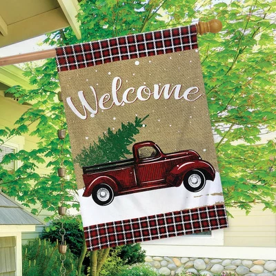 Briarwood Lane Winter Truck Burlap House Flag 28" X 40" Briarwood 2 Briarwood Lane Winter Truck Burlap House Flag 28" X 40" Briarwood - Image 2