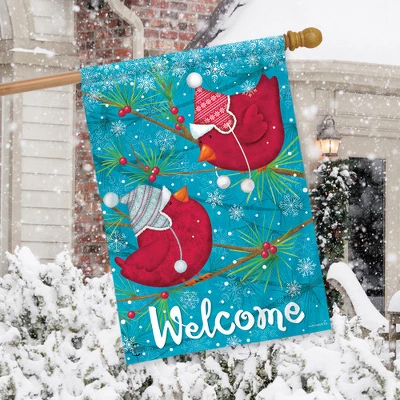 Portly Winter Birds House Flag Welcome Knit Hats 28" X 40" Briarwood Lane 2 Portly Winter Birds House Flag Welcome Knit Hats 28" X 40" Briarwood Lane - Image 2