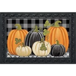 Briarwood Lane Checkered Pumpkins Autumn Doormat Primitive Indoor