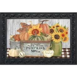 Farm Fresh Bushel Autumn Doormat Pumpkins Indoor Outdoor 30" X 18" Briarwood Lane