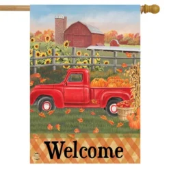 Fall Farm Welcome House Flag Pickup Truck Barn Floral 28" X 40" Briarwood Lane