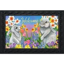 Spring Friends Bunnies Doormat Easter Welcome Floral 30" X 18" Briarwood Lane