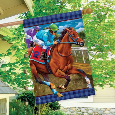 Horse Racing Everyday House Flag Jockeys Track 28" X 40" Briarwood Lane 2 Horse Racing Everyday House Flag Jockeys Track 28" X 40" Briarwood Lane - Image 2