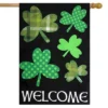Shamrocks St. Patrick's Day Burlap House Flag Welcome 28" X 40" Briarwood Lane