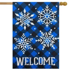 Checkered Snowflakes Burlap Winter House Flag Welcome 28" X 40" Briarwood Lane