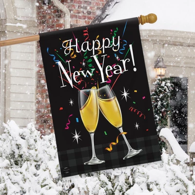 Happy New Year Double-Sided House Flag Champagne Glasses Toast 28" X 40" Briarwood Lane 2 Happy New Year Double-Sided House Flag Champagne Glasses Toast 28" X 40" Briarwood Lane - Image 2