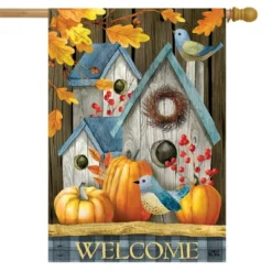 Briarwood Lane Rustic Fall Birdhouse Welcome House Flag Bluebirds Pumpkins 28" X 40"