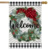 Winter Wreath Welcome House Flag Checkered Patterned 28" X 40" Briarwood Lane