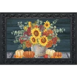 Sunflowers And Hydrangeas Fall Doormat Floral Pumpkins 30" X 18" Briarwood Lane