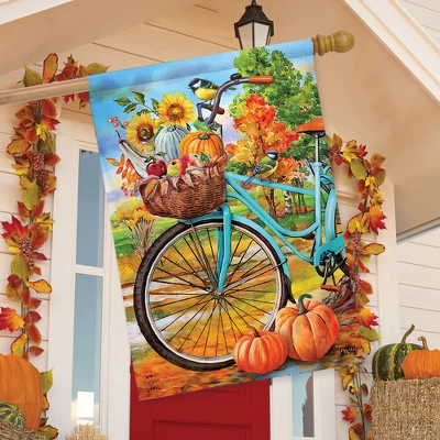 Autumn Bicycle House Flag Pumpkins Sunflowers 28" X 40" Briarwood Lane 2 Autumn Bicycle House Flag Pumpkins Sunflowers 28" X 40" Briarwood Lane - Image 2