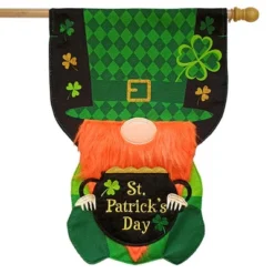 Lucky Gnome Burlap Sculpted House Flag St. Patrick's Day 28" X 40" Briarwood Lane