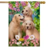 Springtime Pups Floral House Flag Dogs Puppies 28" X 40" Briarwood Lane
