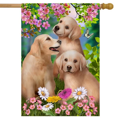 Springtime Pups Floral House Flag Dogs Puppies 28" X 40" Briarwood Lane 1 Springtime Pups Floral House Flag Dogs Puppies 28" X 40" Briarwood Lane