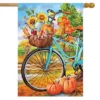 Autumn Bicycle House Flag Pumpkins Sunflowers 28" X 40" Briarwood Lane