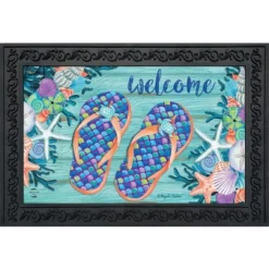 Briarwood Lane Enjoy Life Flip Flops Summer Doormat Nautical Indoor Outdoor 30" X 18"