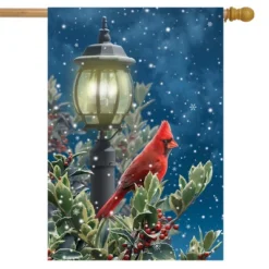 Briarwood Lane Winter Solitude Cardinal House Flag Lamp Post Snow