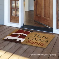 Briarwood Lane Here Comes Santa Christmas Coir Doormat Natural Fiber Holiday Chimney 30" X 18"