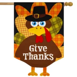 Briarwood Lane Give Thanks Turkey Holiday Burlap House Flag Thank