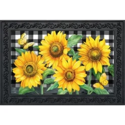 Briarwood Lane Checkered Sunflowers Summer Doormat Everyday Floral Indoor Outdoor 30" X 18"