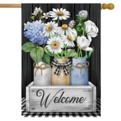 Crated Mason Jars Spring House Flag Welcome Daisies 28" X 40" Briarwood Lane