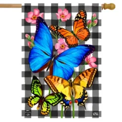 Checkered Butterflies Spring House Flag Floral 28" X 40" Briarwood Lane