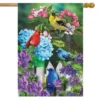 Feathered Friends Spring House Flag Birdbath Birds 28" X 40" Briarwood Lane