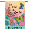 Be Grateful Butterflies Spring House Flag Inspirational Floral 28" X 40" Briarwood Lane