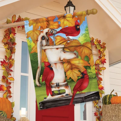 Water Pump And Cardinals Fall House Flag Autumn Leaves 28" X 40" Briarwood Lane 2 Water Pump And Cardinals Fall House Flag Autumn Leaves 28" X 40" Briarwood Lane - Image 2